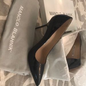 Manolo Blahnik black patent stilettos - new 36.5